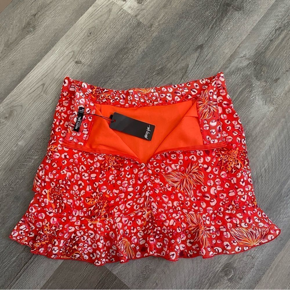 Nasty Gal Mini Skirt Petite Ruched Side Animal Print NEW 10 - Picture 11 of 13